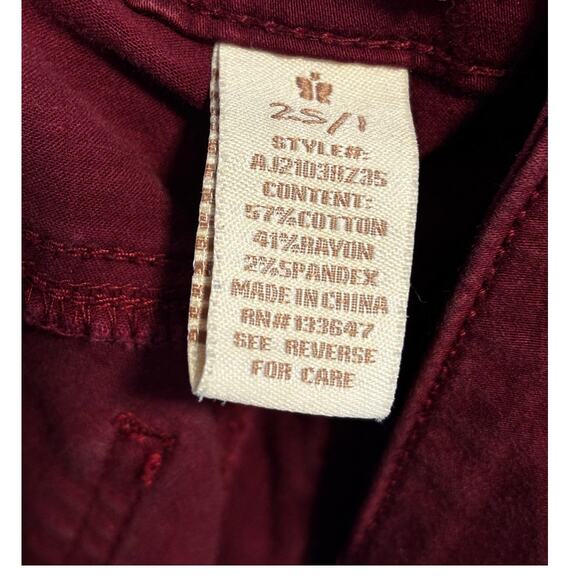 Altar'd State Cranberry Burgundy Red Wine Skinny Jean 25/1 Pants Boho Casual - Picture 5 of 7